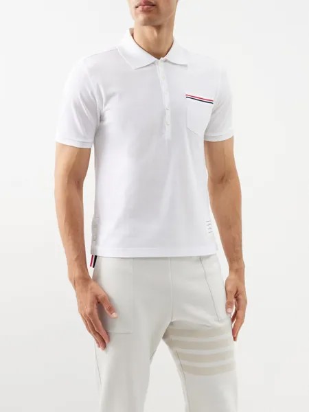 Рубашка-поло из хлопкового пике с накладными карманами Thom Browne, белый