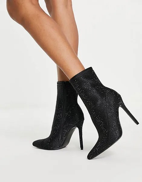 Черные ботинки-носки на каблуке с украшением ASOS DESIGN Esme