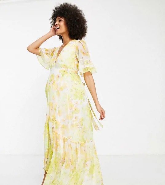 Чайное платье макси с запахом и цветочным принтом лютиков Hope & Ivy Maternity-Желтый