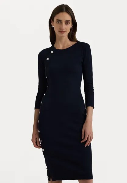 Платье свободного кроя BUTTON-TRIM RIB-KNIT COTTON-BLEND DRESS Ralph Lauren, темно-синий