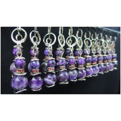 Серьги цепочки , чароит, аметист, фиолетовый, серебряный