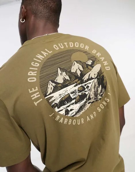 Светло-коричневая футболка с принтом на спине Barbour Haydock