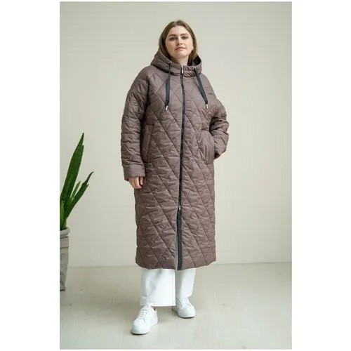 Пальто  Modress демисезонное, силуэт прямой, удлиненное, размер 68, коричневый