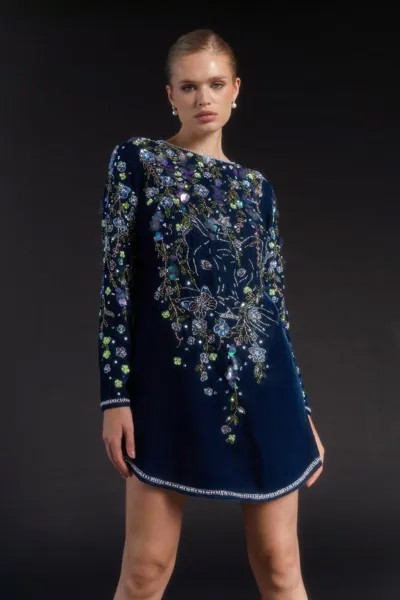 Бархатное мини-платье Julie Kuyath с отделкой Coast, темно-синий