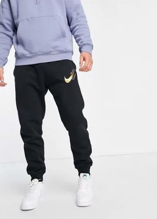 Джоггеры с манжетами и логотипом черного и золотистого цвета Nike-Черный цвет