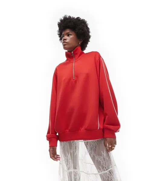 Красная спортивная куртка с молнией в четверть Topshop Coord