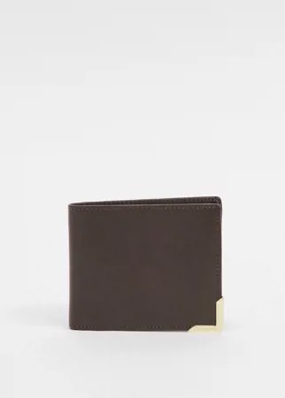 Кожаный кошелек темно-коричневого цвета с фирменной металлической кромкой ASOS DESIGN-Коричневый цвет