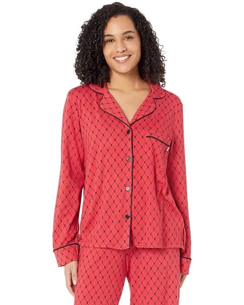 Пижамный комплект DKNY Long Sleeve Notch PJ Set, цвет Brick Logo