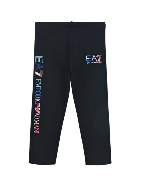 Черные леггинсы с разноцветным лого Emporio Armani детские