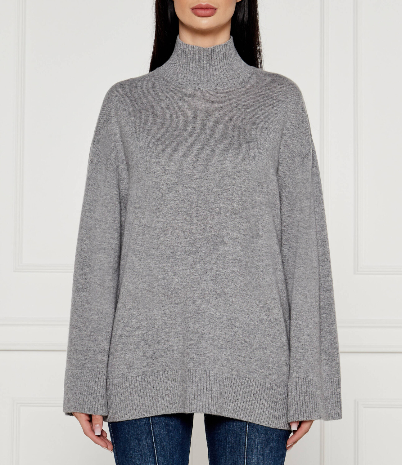 Свитер из шерсти Elisabetta Franchi Oversize fit, пепельно-серый
