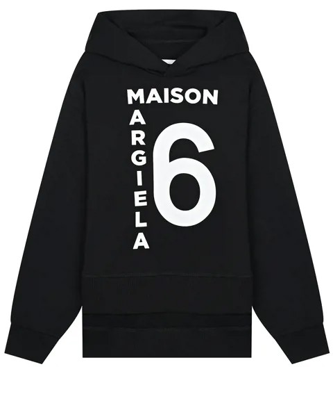 Черная толстовка-худи с белым лого MM6 Maison Margiela детская