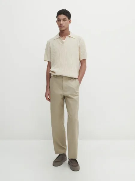 Рубашка поло фактурного трикотажа с короткими рукавами Massimo Dutti, бежевый