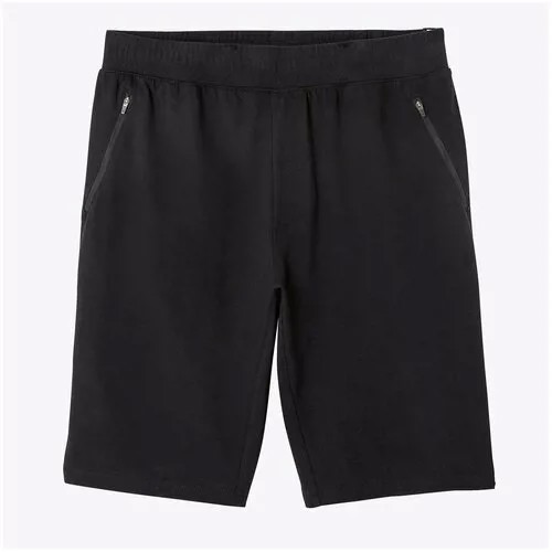 Шорты для фитнеса хлопковые эластичные длинные с карманами на молнии черные, размер: L, цвет: Черный NYAMBA Х Decathlon