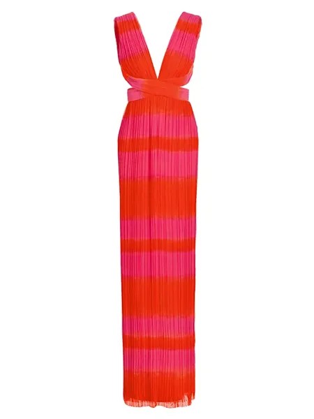 Плиссированное платье с юбкой-колонной X-образным вырезом спереди Brandon Maxwell, цвет pink glo flame orange stripe