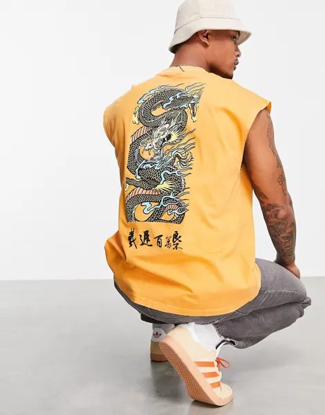 Оранжевая майка в стиле oversized из органического хлопка с принтом дракона на спине ASOS DESIGN-Оранжевый