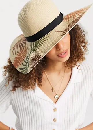 Соломенная шляпа телесного цвета с принтом пальмовых листьев South Beach-Нейтральный