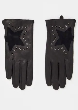 Черные кожаные перчатки со звездочками House of Holland-Черный цвет
