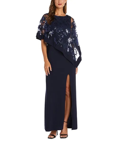 Женское платье-пончо из кружева и пайеток с цветочным принтом R & M Richards, темно-синий