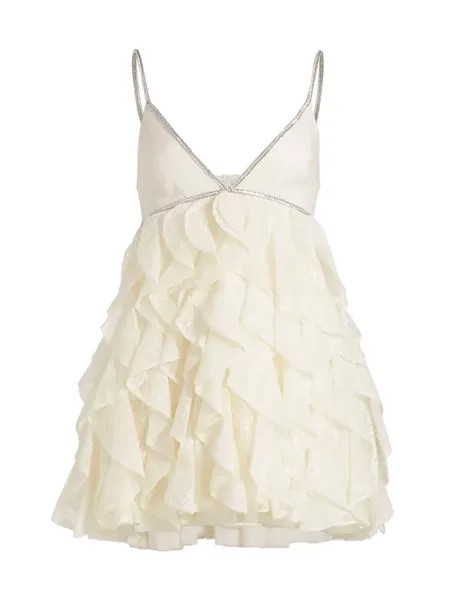 Мини-платье Wilmarie из кружева и кристаллов Alice + Olivia, цвет off white