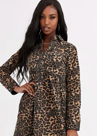 Свободное джинсовое платье с леопардовым принтом Missguided Tall-Мульти