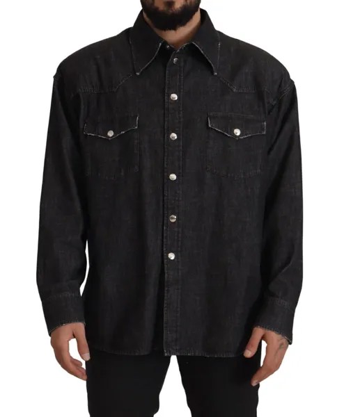 DOLCE - GABBANA Рубашка из серого хлопкового эластичного денима на пуговицах 42/US16,5/XL 900 долларов США