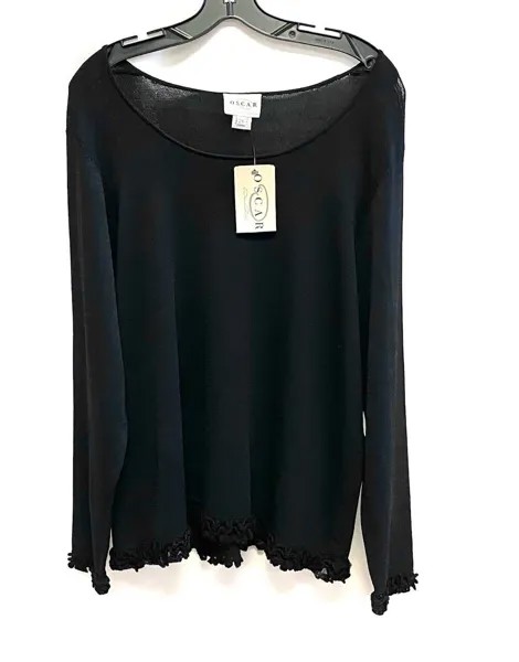 OSCAR de la RENTA Черная эластичная блузка с рюшами и решетчатой отделкой, топ 2X 18W