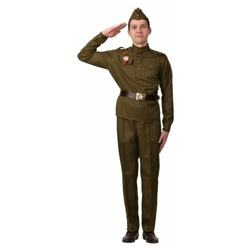 Карнавальный костюм Солдат, гимнастёрка, ремень, пилотка, р. 46 4908777