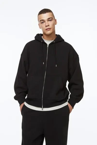 Худи на молнии оверсайз H&M, черный