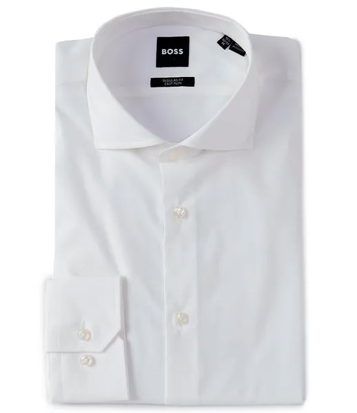 Классическая рубашка из однотонного тканого поплина Hugo Boss Easy Iron обычного кроя с раздвинутым воротником, белый