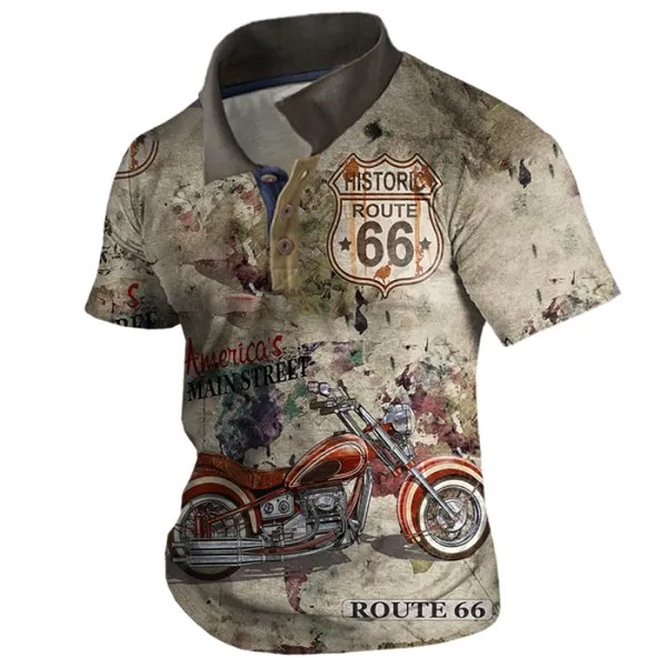 Мужская футболка с воротником-поло и графическим принтом в стиле ретро Route 66 Racing Motorcycle