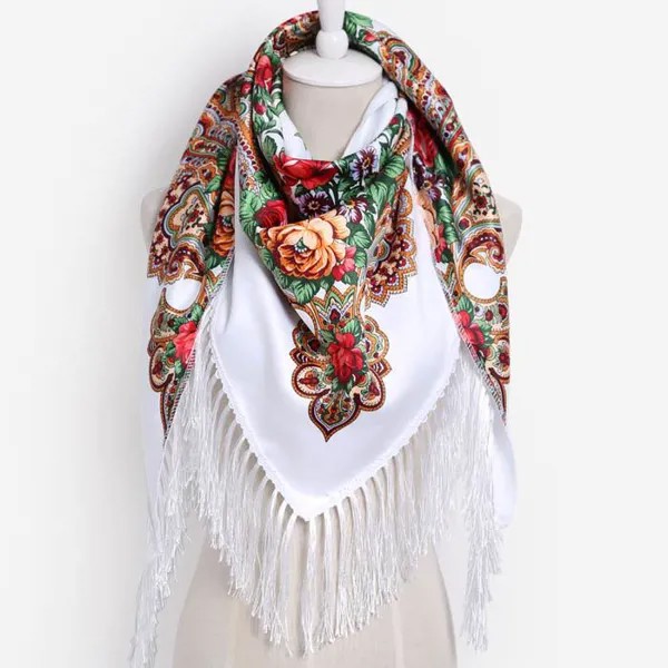 Зимний шарф Теплый плюс бархатная мягкая женская шаль треугольник Модный принт с бахромой шарф