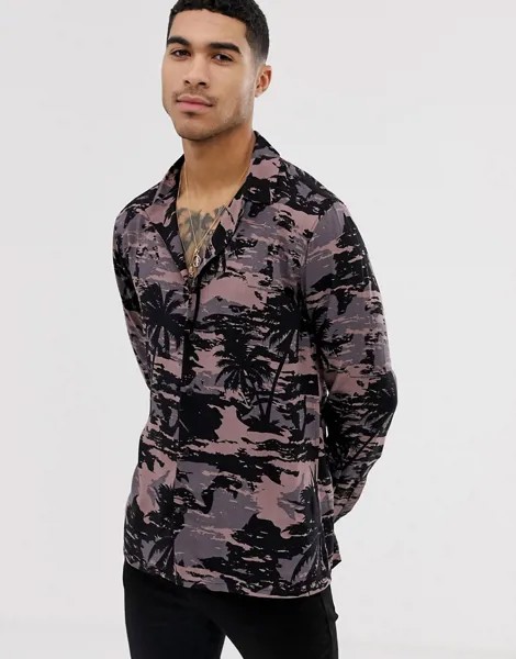 Рубашка с тропическим камуфляжным принтом D-Struct-Черный