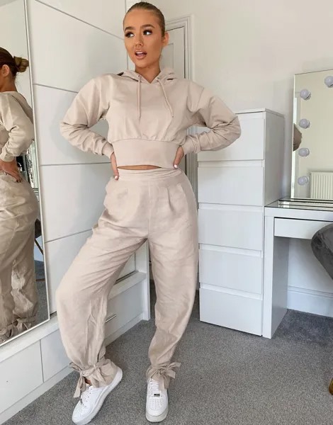 Бежевый короткий худи с широкой нижней кромкой в рубчик ASOS DESIGN-Кремовый