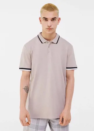 Светло-бежевая футболка-поло Bershka-Серый