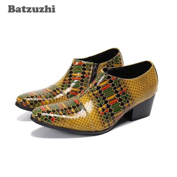 Мужская обувь Batzuzhi на высоком каблуке 6,5 см, мужские золотистые ботильоны с острым носком, мужская обувь на молнии для вечеринки и свадьбы!