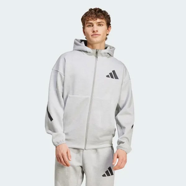 Z.N.E. Спортивная куртка с капюшоном и молнией во всю длину Adidas, цвет Medium Grey Heather