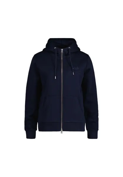 Толстовка женская - REGULAR TONAL SHIELD ZIP HOODIE, капюшон, логотип, одноцветное изделие GANT, синий
