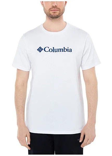 Белая мужская футболка с круглым вырезом и принтом Columbia