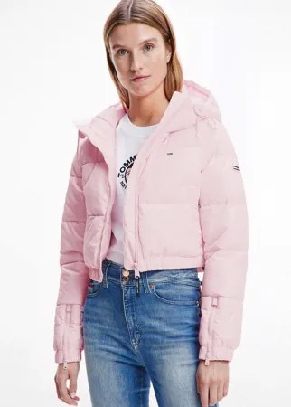 Светло-розовая укороченная куртка-пуховик с капюшоном Tommy Jeans-Розовый цвет