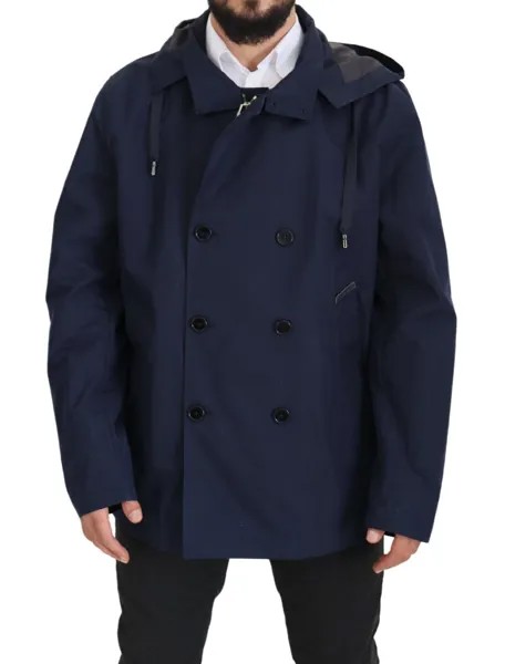 Куртка DOLCE - GABBANA Синее двубортное пальто с капюшоном IT58/US48/2XL $3000