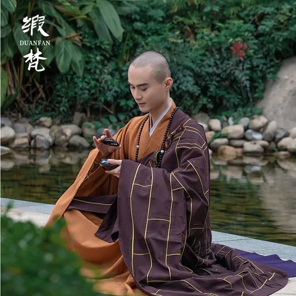 Атласный банный халат Fanqi с золотистыми краями, льняная одежда для монахов Haiqing, коричневая одежда для монахов, одежда для семь человек, одеж...