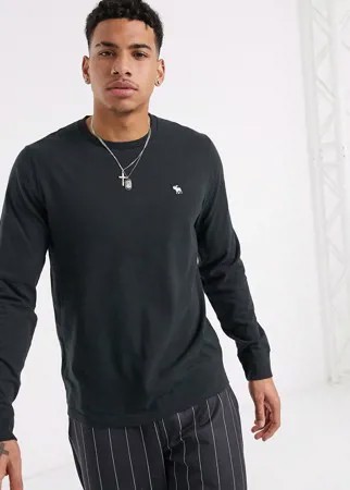 Черный лонгслив с логотипом Abercrombie & Fitch