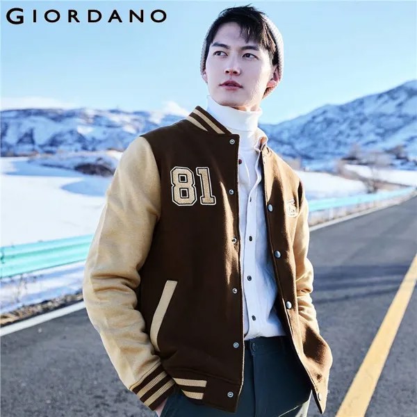 Giordano Мужские куртки на флисовой подкладке, куртка-бомбер с вышивкой 01072861