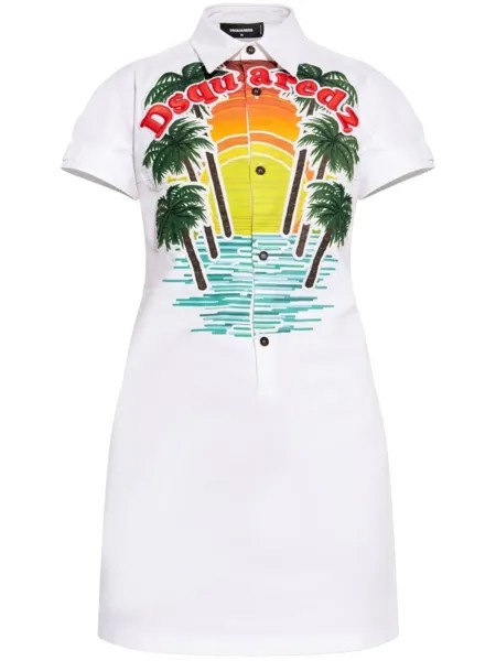 Dsquared2 платье-рубашка Sunset с вышитым логотипом, белый