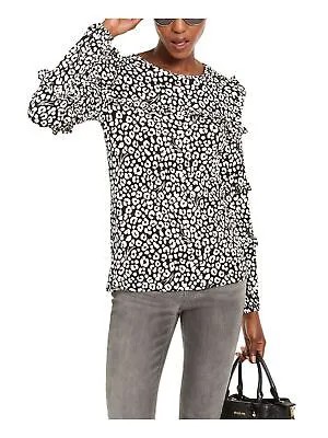 Женская черная блузка с длинным рукавом MICHAEL KORS с анималистическим принтом (мини-размер: P\S)