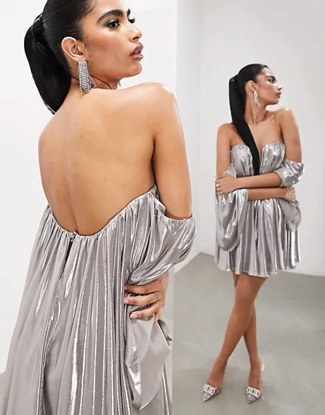 Серебристый металлик, супероблегающее платье мини-бандо ASOS EDITION