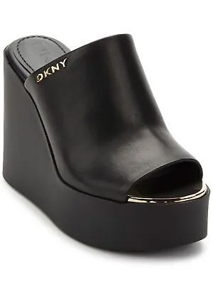 DKNY Женские черные кожаные босоножки без шнуровки на танкетке и платформе размером 1-1/2 дюйма 9,5