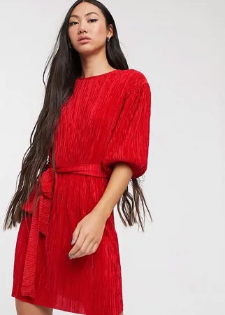 Плиссированное платье-футболка с поясом Another Reason-Красный