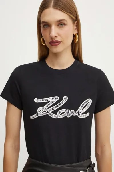 Хлопковая футболка Karl Lagerfeld, черный