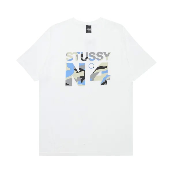 Пляжная камуфляжная футболка Stussy No.4, цвет Белый/Синий